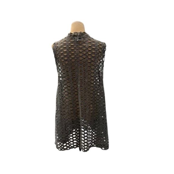 "NEON BUDDHA" Sleeveless Tunic Top Fishnet Gauze Beachy Ruched Across Front SZ M - Picture 4 of 10